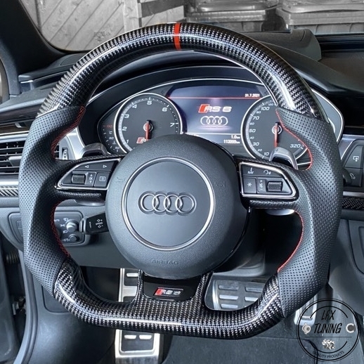 Audi Sport Lenkrad - Carbon, perforiertes Leder, rote Nähte, 12 Uhr Markierung
